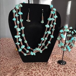 Turquoise and Brown Beaded Jewelry Set